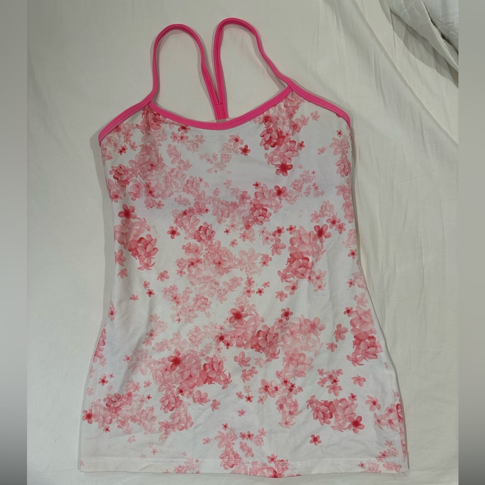 LULULEMON Power Y Tank White Pink Flowers Sakura Size 6